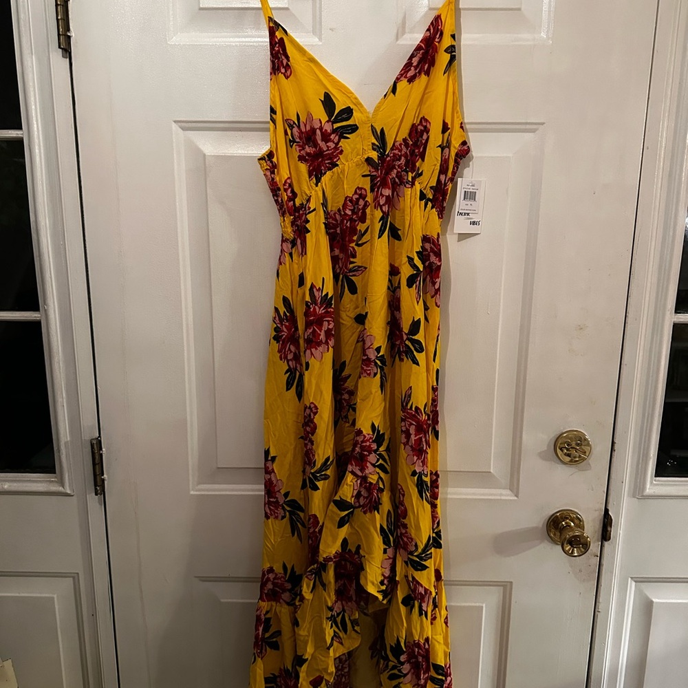 Floral Yellow Pacific Vibes Womens  Sundress High-Low Maxi Dress XL NWT